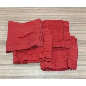 Pottery Barn Linen Hemstitch Napkins Set of 4 22X22 Red Holiday Christmas Dinner